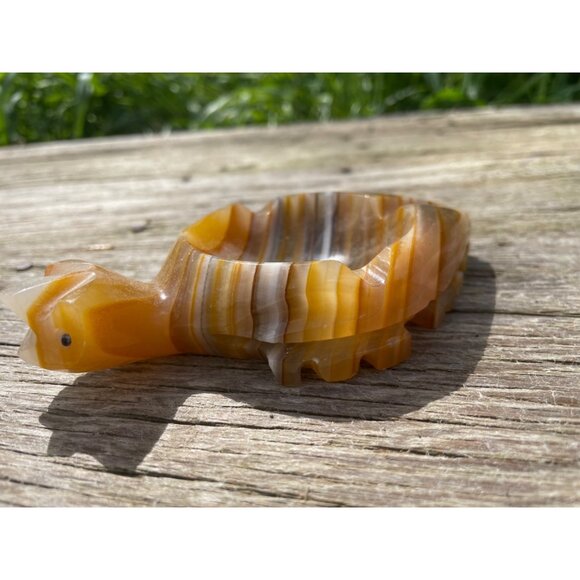 Vintage 1970s Carved Banded Onyx Turtle Ashtray - Picture 9 of 10